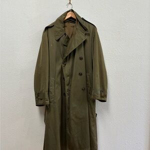 Vintage Authentic Military, Green Trench Coat  Durable Fabric.